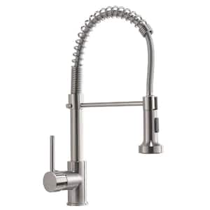 Queen Single-Handle Pre-Rinse Spring Pull Down Sprayer Kitchen Faucet with Supply Hose in Brushed Nickel