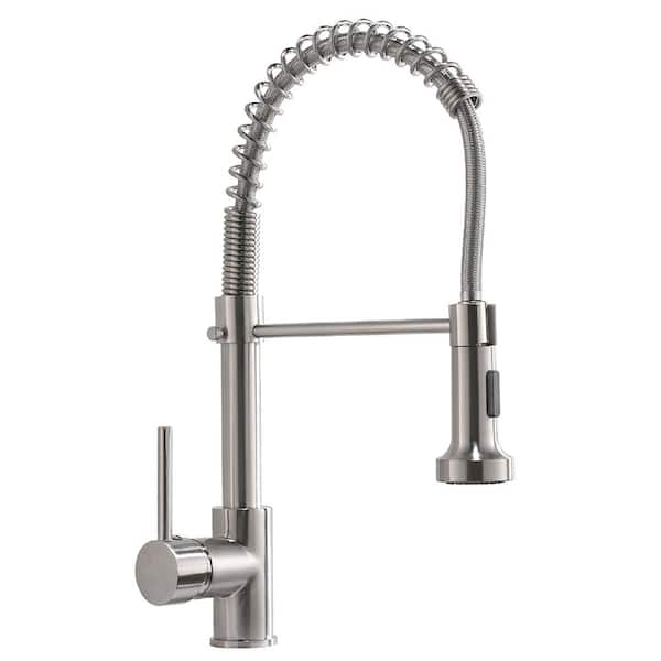 UKISHIRO Queen Single-Handle Pre-Rinse Spring Pull Down Sprayer Kitchen Faucet with Supply Hose in Brushed Nickel