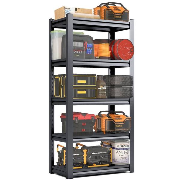 5-Tier Heavy Duty Steel Freestanding Adjustable Storage Rack in Black (31.5 in. W x 63 in. H x 15.7 in. D)