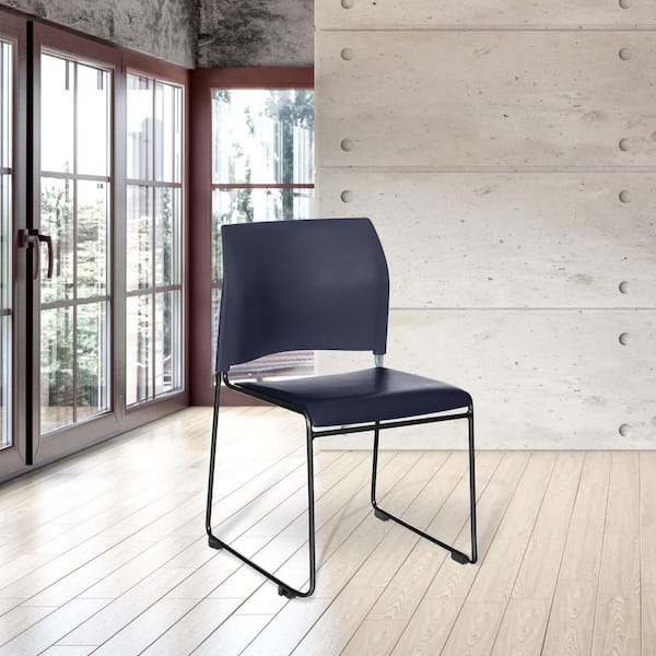 Jody Collection Vinyl Upholstered Padded Stackable Chair in Blue, (Pack of 2)