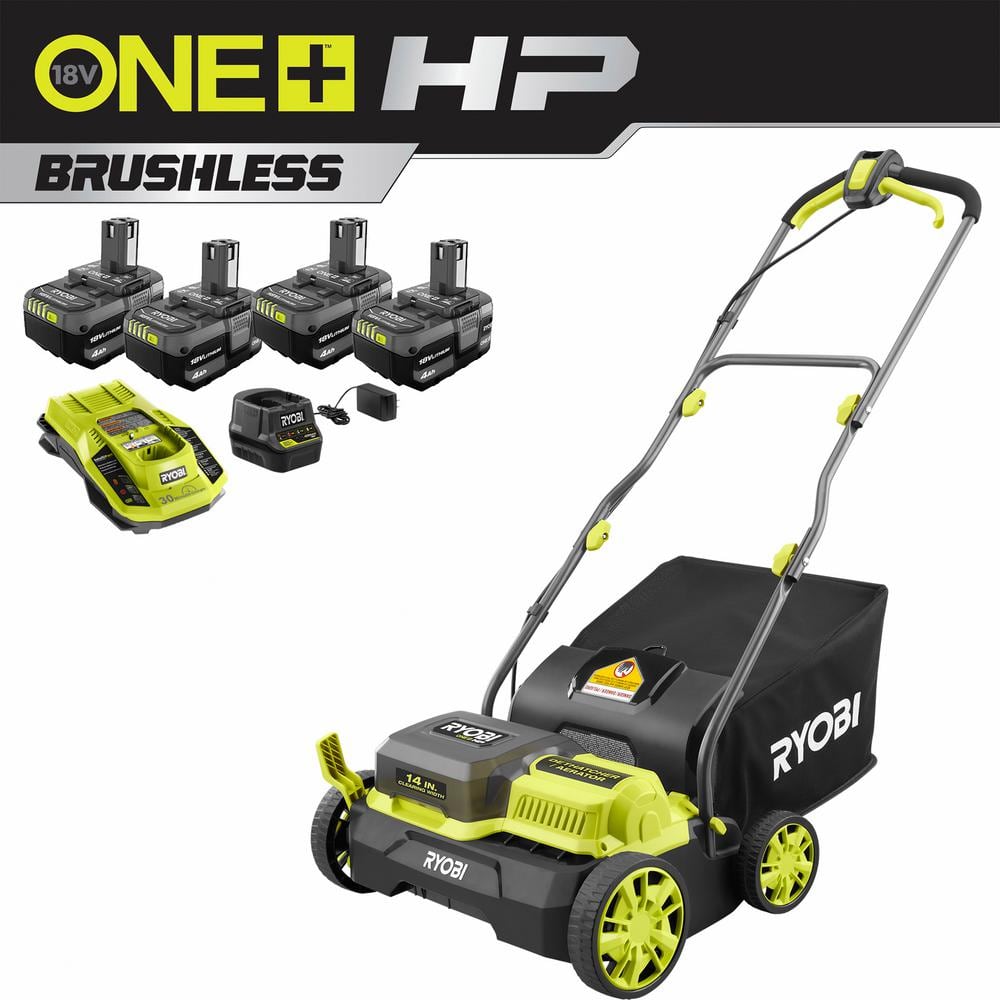 RYOBI ONE HP 18V Brushless 14 in. Cordless Battery Dethatcher