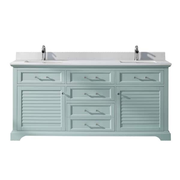 ROSWELL Lorna 72 in. Bath Vanity in Finnish Green with Composite Vanity Top in White with White Basin