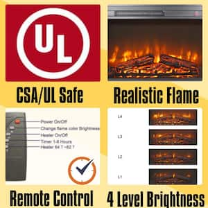 26 in. Electric Fireplace Insert, Ultra Thin Heater with Log Set, Remote Control with Timer, Overheating Protection