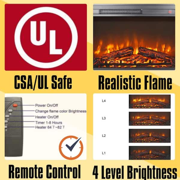 26 in. Electric Fireplace Insert, Ultra Thin Heater with Log Set, Remote Control with Timer, Overheating Protection