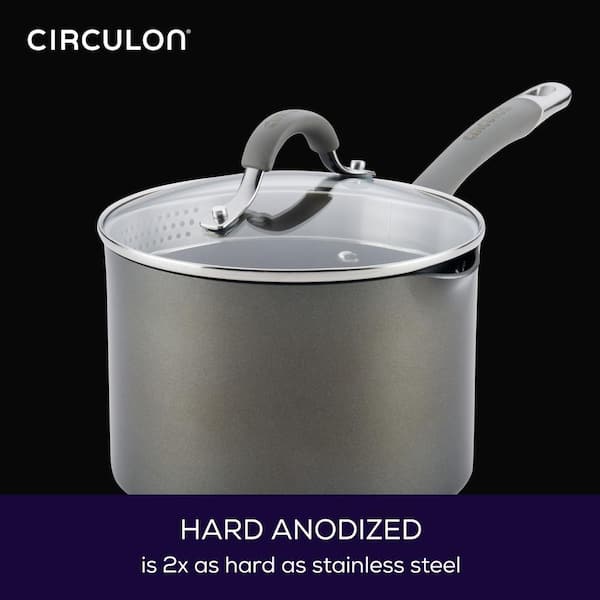 Circulon Elementum 3 qt. Hard-Anodized Covered Saucepan - Oyster Gray