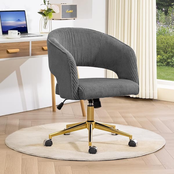 JEAREY Grey Modern Swivel and Adjustable Task Chair Tufted Office Chair with Gold Base