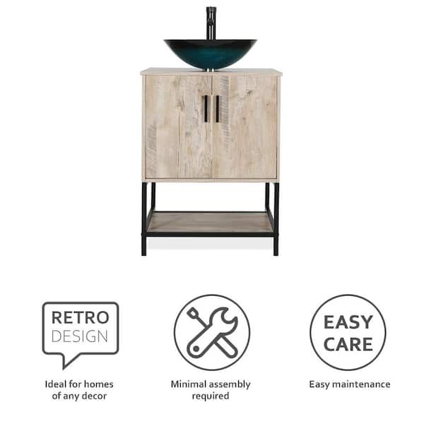 24 in. W x 20 in. D x 31.5 in. H Freestanding Bath Vanity in Oak with 1-Turquoise Vessel Ceramic Top with ORB Faucet