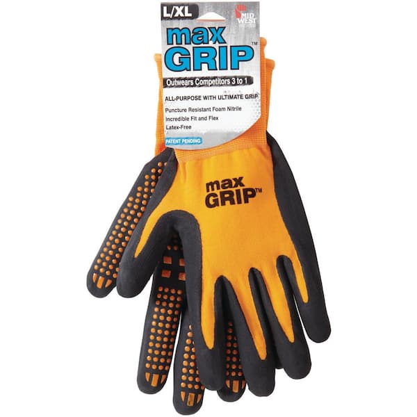 3 Pair Midwest MAX GRIP Mens Large Work Garden Gloves Outwears