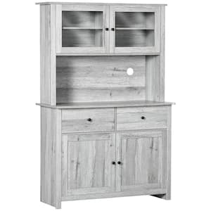 41 in. W x 17.25 in. D x 63.5 in. H Ash Gray Linen Cabinet Kitchen Pantry with 4-Shelves, 2-Drawers, Framed Glass Doors