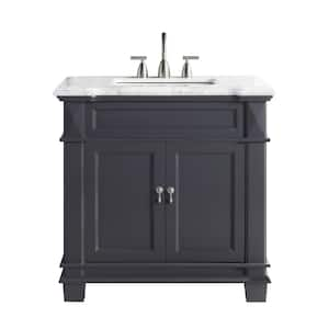 Dorian 36 in. W x 22 in. D x 35.63 in. H Single Sink Freestanding Bath Vanity in Charcoal Gray with Carrara Marble Top