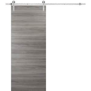 0010-18 in. x 96 in. Flush Grey Matte Finished Wood Sliding Barn Door with Hardware Kit Stainless