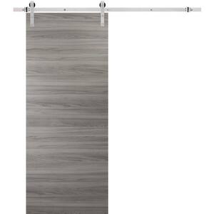 0010 42 in. x 80 in. Flush Ginger Ash Finished Wood Sliding Barn Door with Hardware Kit Stainless