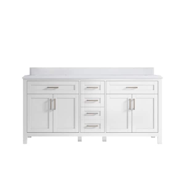Willow Collections Cambridge 72 in. W x 22 in. D x 36 in. H Double Sink Bath Vanity in White with Cove Edge White Quartz Top