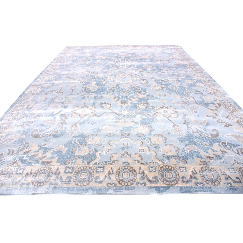 Serene Light Blue Floral 9' x 12' Handmade Synthetic Rug