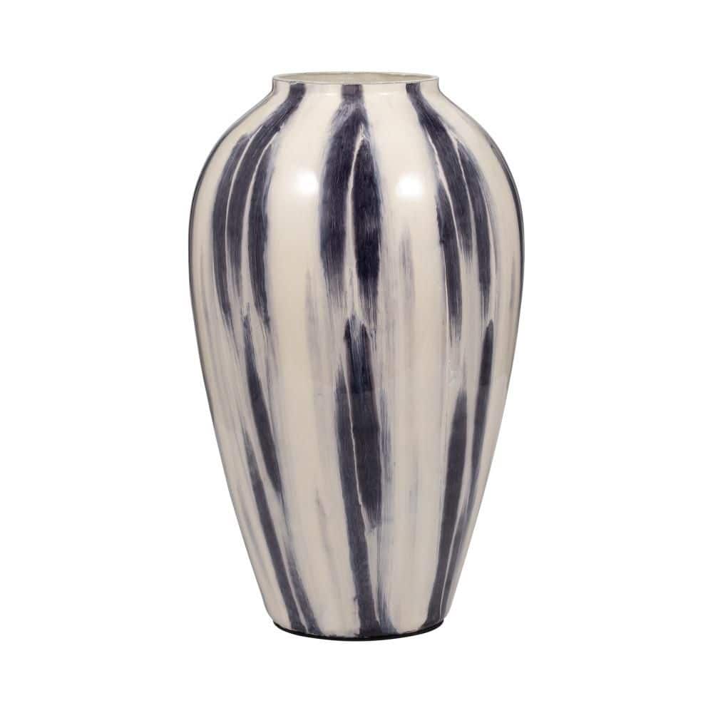 Liv & Skye 17 in. Blue Glass Round Glam Abstract Striped Decorative ...