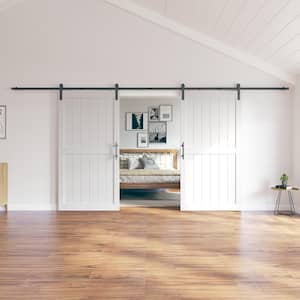 84 in. x 84 in. MDF Sliding Barn Door with Hardware Kit, Covered with Water-Proof PVC Surface, White, H-Frame