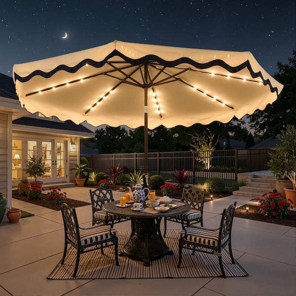best 15 ft patio umbrella 15ft Patio Umbrella Double-Sided Outdoor Extra Large Crank Lift Umbrella  with Solar Led Lights and Base Included - On Sale - Bed Bath & Beyond