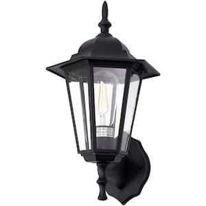 Allison 14.38 in. 1-Light Matte Black Outdoor Wall Lantern Sconce with Clear glass