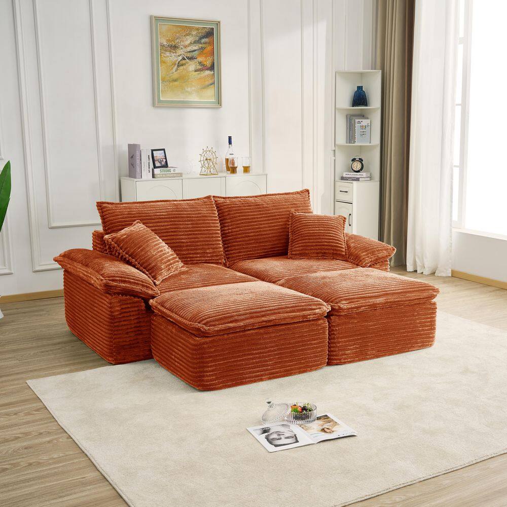 Seafuloy 81 in. Corduroy Sectional Sofa with Ottoman, Oversized