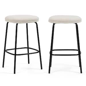 Ayana 27 in. White Metal Frame Boucle Fabric Counter Stool Set of 2 Included