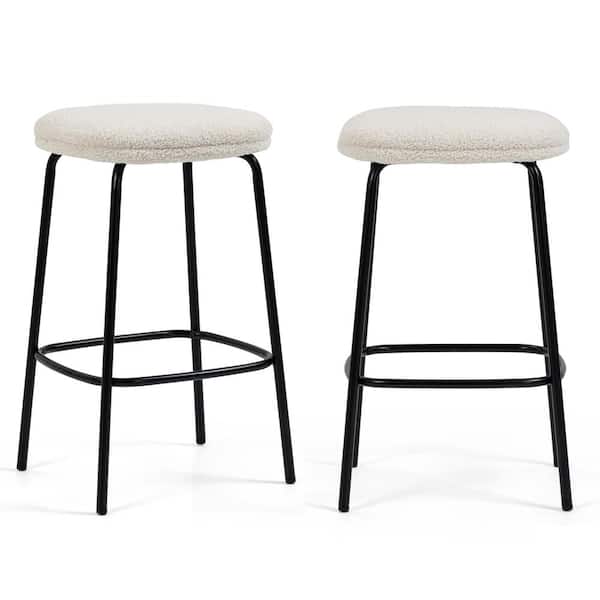 Glamour Home Ayana 27 in. White Metal Frame Boucle Fabric Counter Stool Set of 2 Included