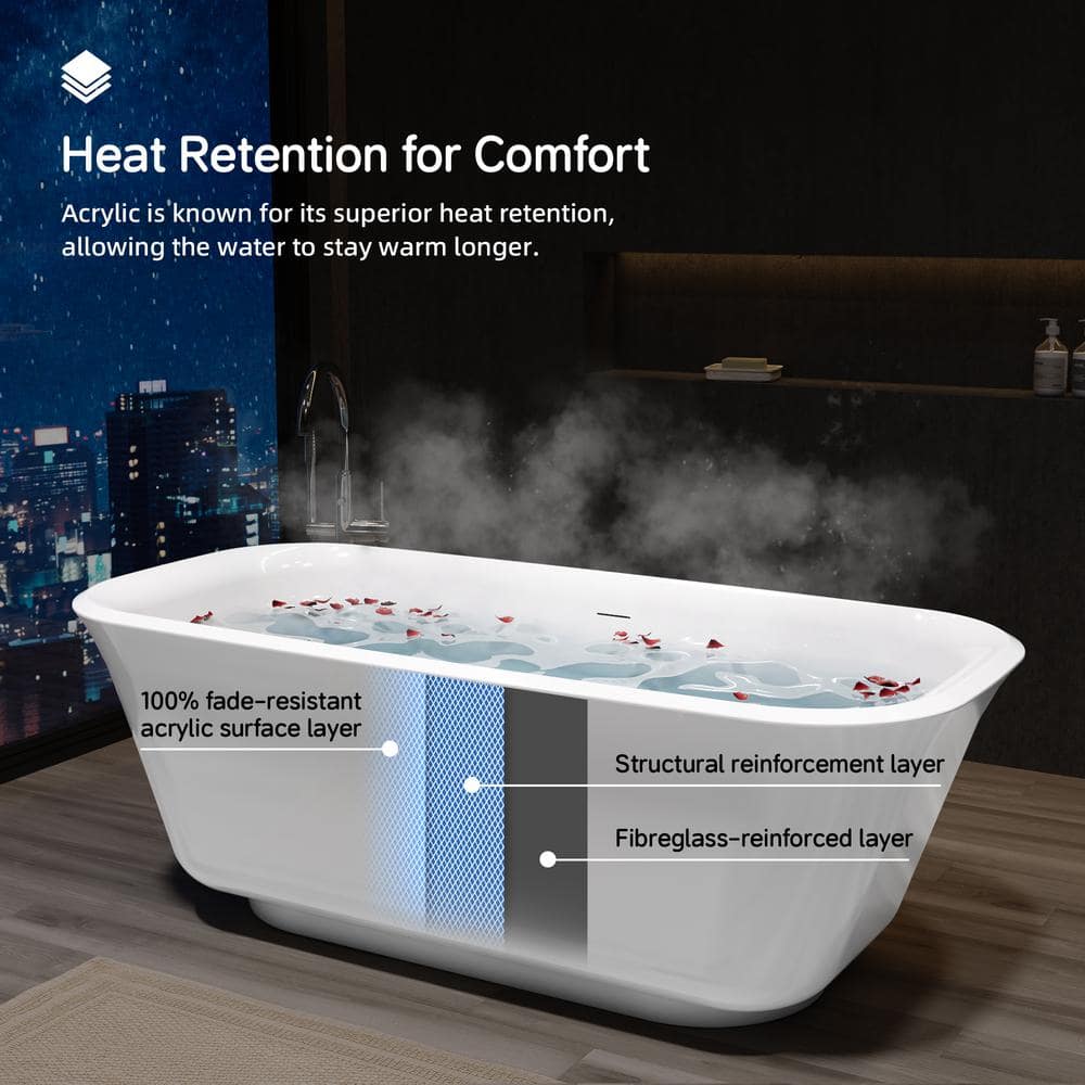 67" Glossy White Acrylic Freestanding Double Slipper Bathtub
