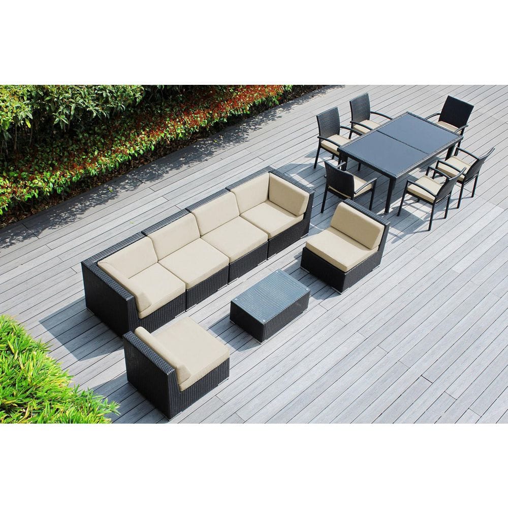 Ohana Depot Ohana Black 14Piece Wicker Patio Conversation Set with