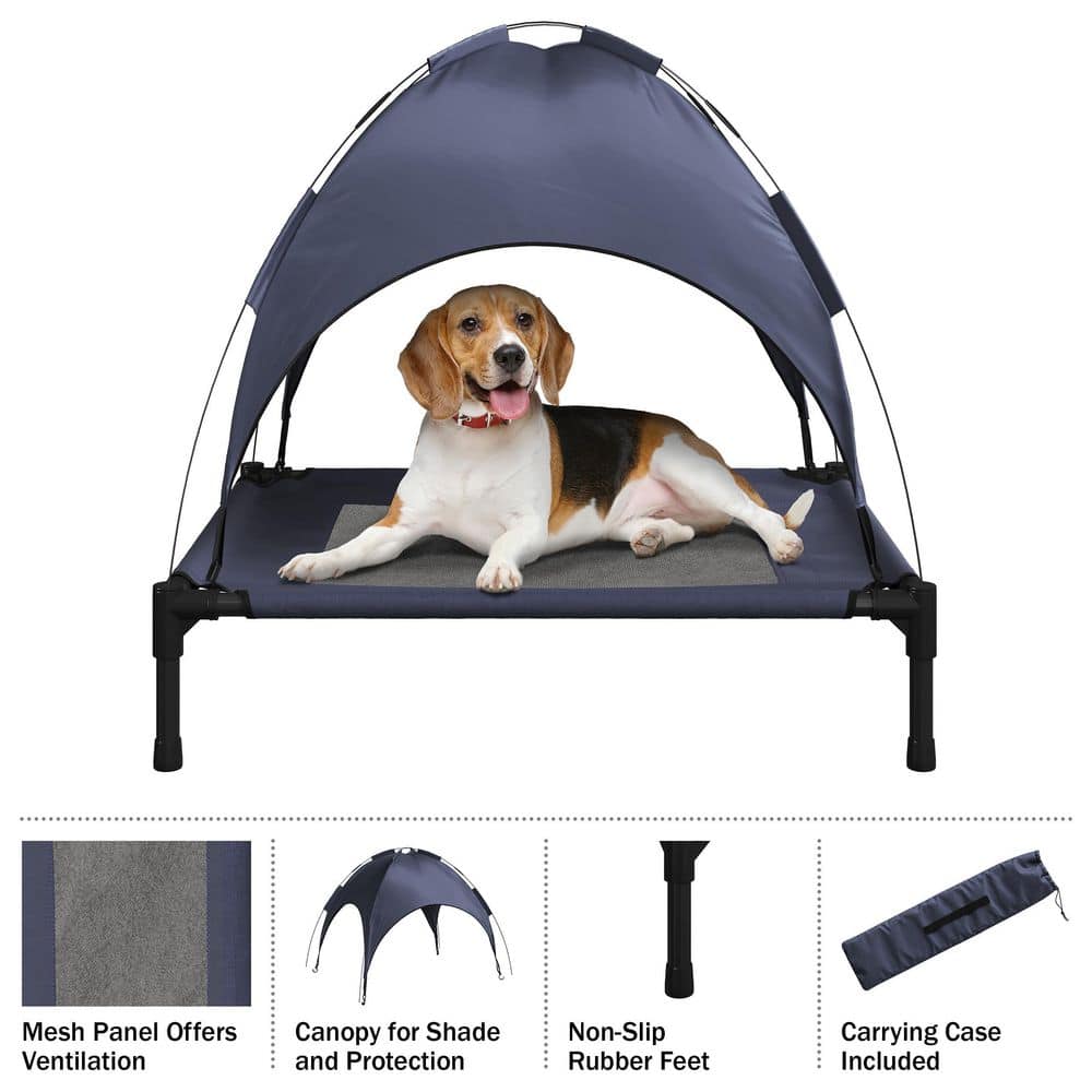 Medium Navy Blue Elevated Outdoor Waterproof Dog Bed with Canopy