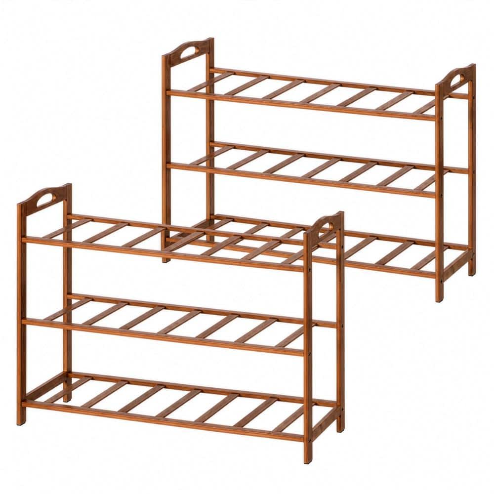 "20"" Bamboo Shoe Rack with Open Shelves Set of 2 Natural Footwear Organizer & Shoe Stand for Entryway Bedroom" price history on PriceWatchPro