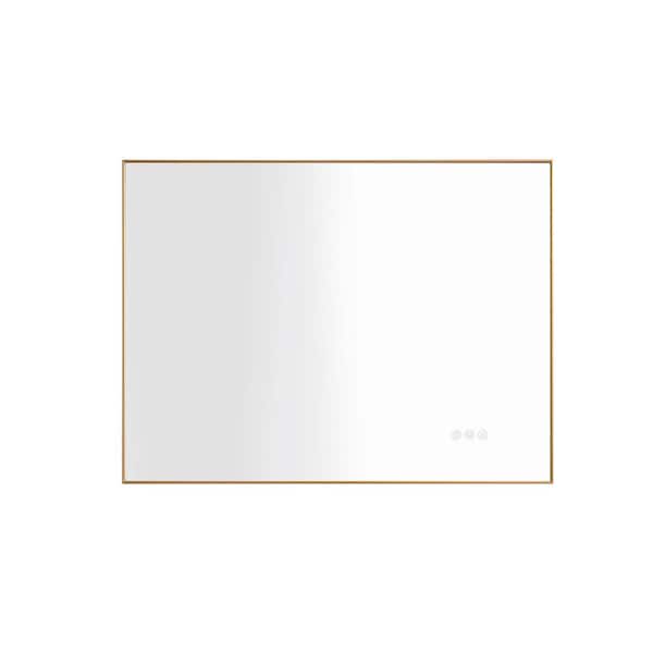 Whatseaso 32 in. W x 24 in. H Rectangular Metal Framed Anti Fog Dimmable Led Wall Bathroom Vanity Mirror in Gold