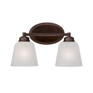 2-Light Rubbed Bronze Vanity Light with India Scavo Glass