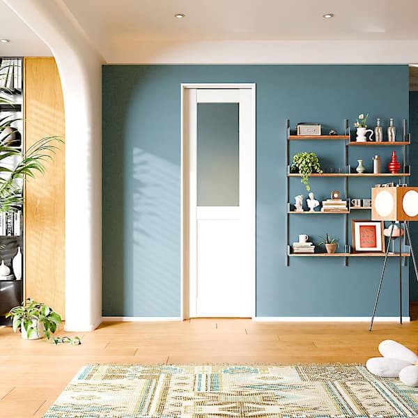 24 in. x 80 in. Left-Handed 1/2 Lite Frosted Glass MDF Wood White Single Prehung Interior Door with Jamb Hardware Kits