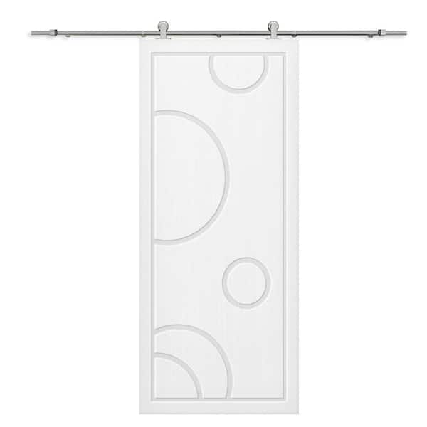 CALHOME 30 in. x 96 in. White Painted Composite MDF Paneled Interior Sliding Barn Door with Hardware Kit