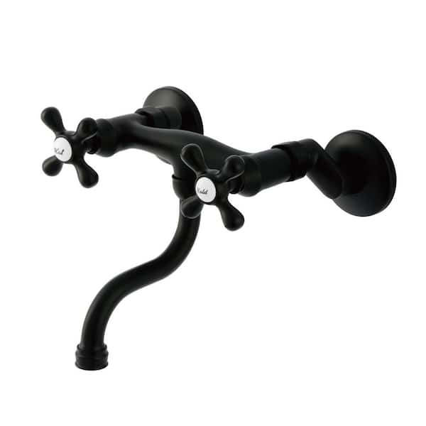 Kingston Double Handle Wall Mount Bathroom Faucet in Matte Black