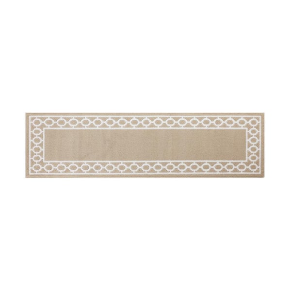 Jean Pierre Washable Non-Skid Beige and White 2 ft. 2 in. x 8 ft. Trellis Runner Rug