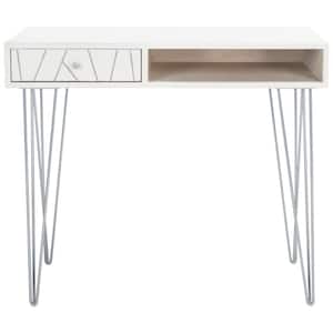 Marigold 35 in. 1-Drawer Off-White/Silver Wood Writing Desk