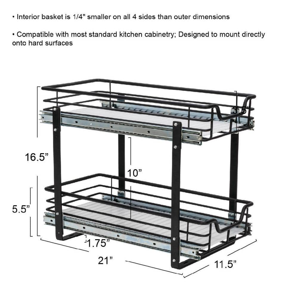 Black Dual-Slide Steel 2-Tier Pull-Out Storage Organizer