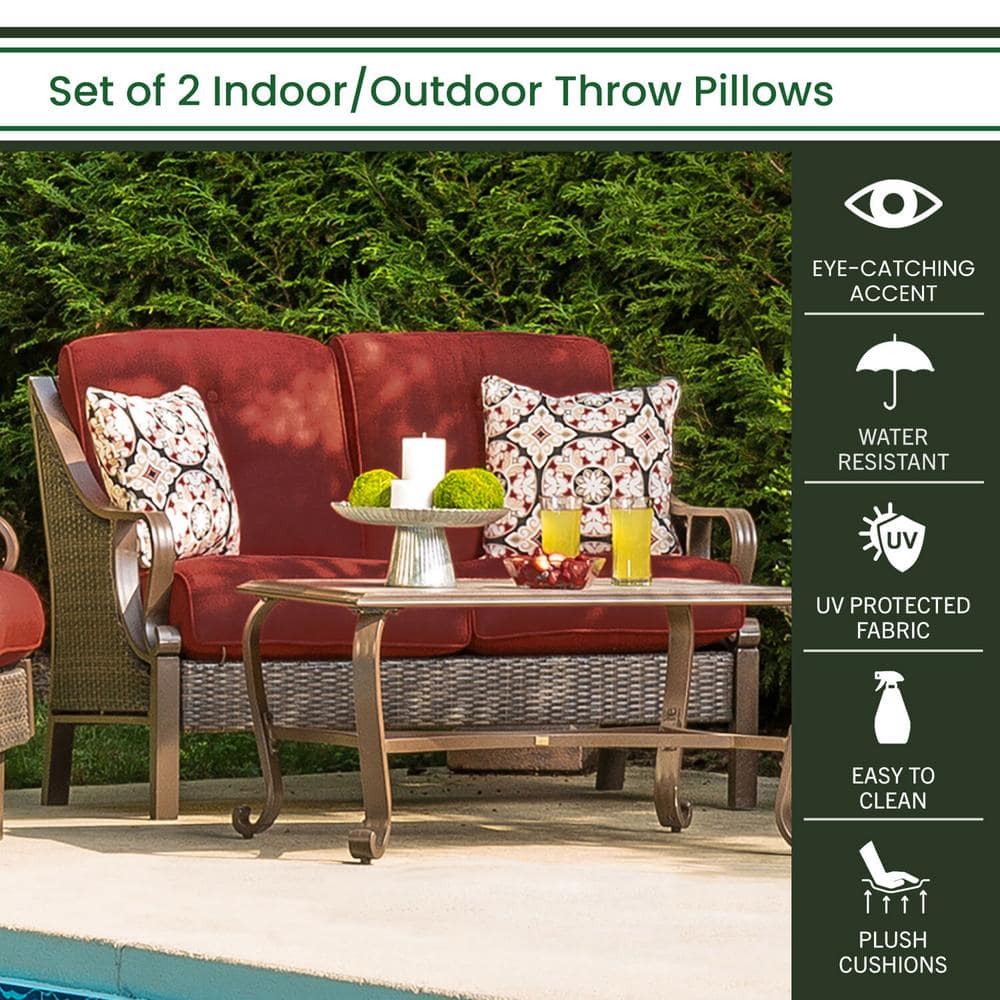 Medallion Red and Black 16'' Square Indoor/Outdoor Throw Pillows, Set of 2