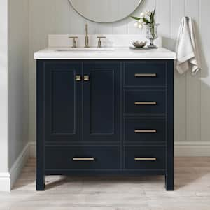 Cambridge 37 in. W x 22 in. D x 36 in. H Vanity in Midnight Blue with Pure White Quartz Top