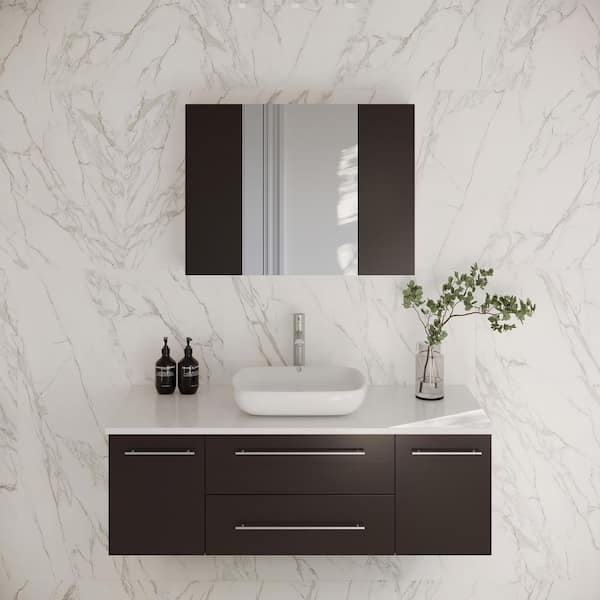 Fresca Lucera 48 in. Single Sink Wall Mount Espresso Bath Vanity with White Quartz Top, Vessel Sink and Medicine Cabinet