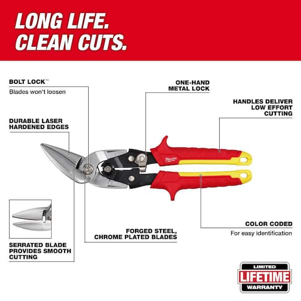 Milwaukee 10 in. Left-Cut Aviation Snips - Durable Steel Blades