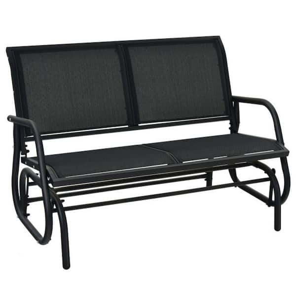 48 in. Black Metal Outdoor Rocking Chair Swing Glider Chair Loveseat Rocker Lounge Backyard