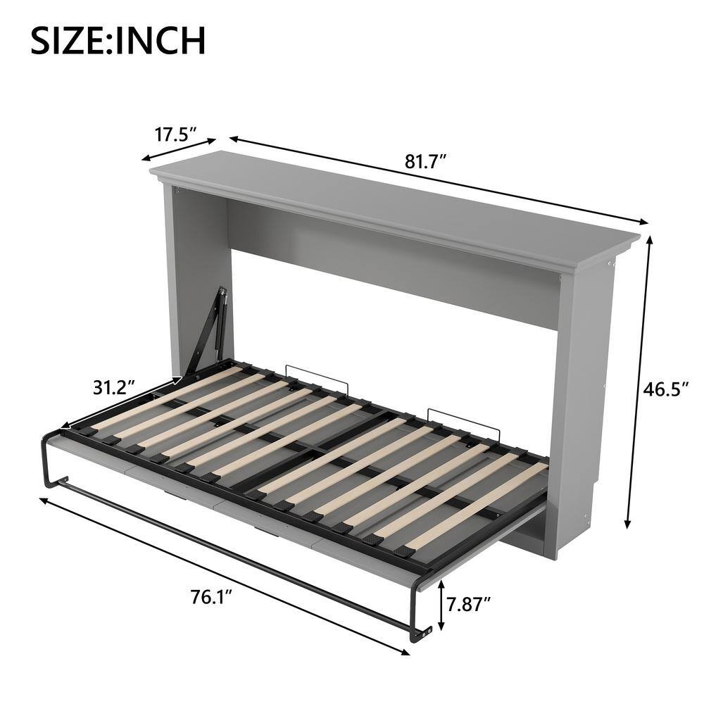 Gray Wood Frame Twin Size Murphy Bed, Folding Wall Bed - thumbnail 2