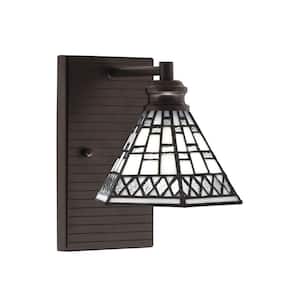 Albany 1-Light Espresso 7 in. Wall Sconce with Pewter Art Glass Shade