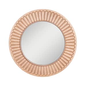 28 in. W x 28. in H, Wood Frame, Natural Wood Finish, Framed Mirror, Carved Round Wood Wall Mirror