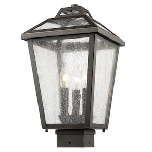 Bayland 16 in 3-Light Oil Bronze Aluminum Outdoor Hardwired Post Mount Light with Seedy Glass with No Bulb Included