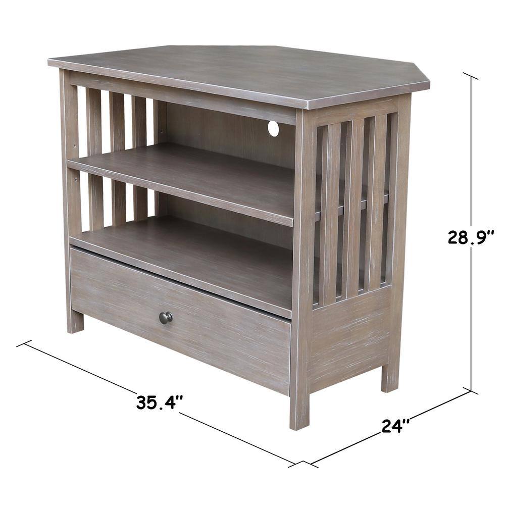 Washed Gray Taupe Corner TV Stand with Cabinet