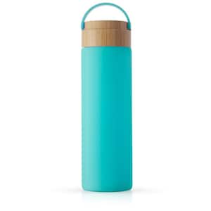 20 oz. Turquoise Glass Water Bottle with Carry Strap and Non Slip Silicone Sleeve