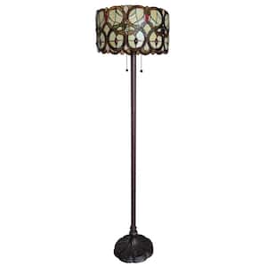 63 in. Beige 2 Dimmable (Full Range) Torchiere Floor Lamp for Living Room with Glass Drum Shade