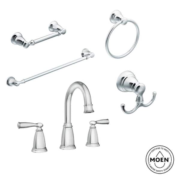 MOEN Banbury 8 in. Widespread 2-Handle Bathroom Faucet with 4-Piece Hardware Set in Chrome (Valve Included)